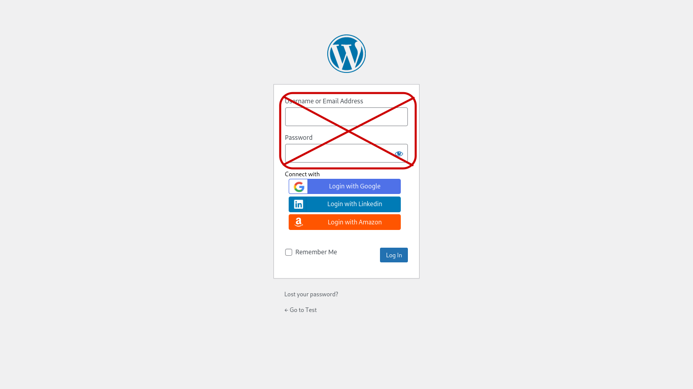 How to hide username and password fields in the WordPress login form