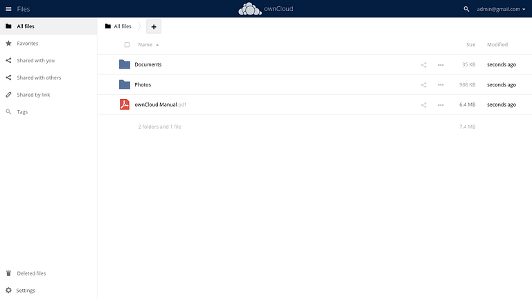 Files view of Owncloud