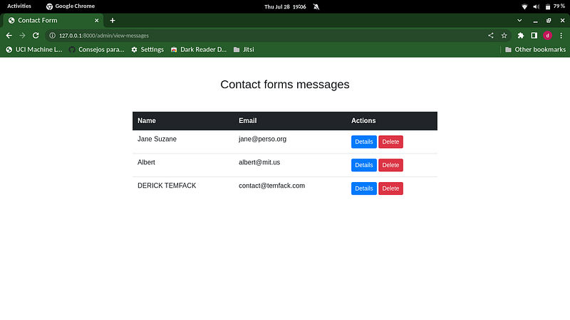 A simple admin panel for a Laravel contact form